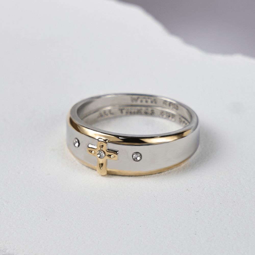 Two-tone Gold Cross Alloy Ring