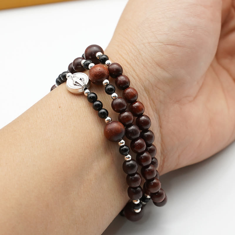 6mm Rosewood Three-circle Elastic Bracelet Divine Rosary Beads