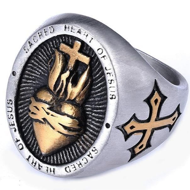 3 Colors Sacred Heart Of Jesus Cross Faith Spirit Blessing Ring