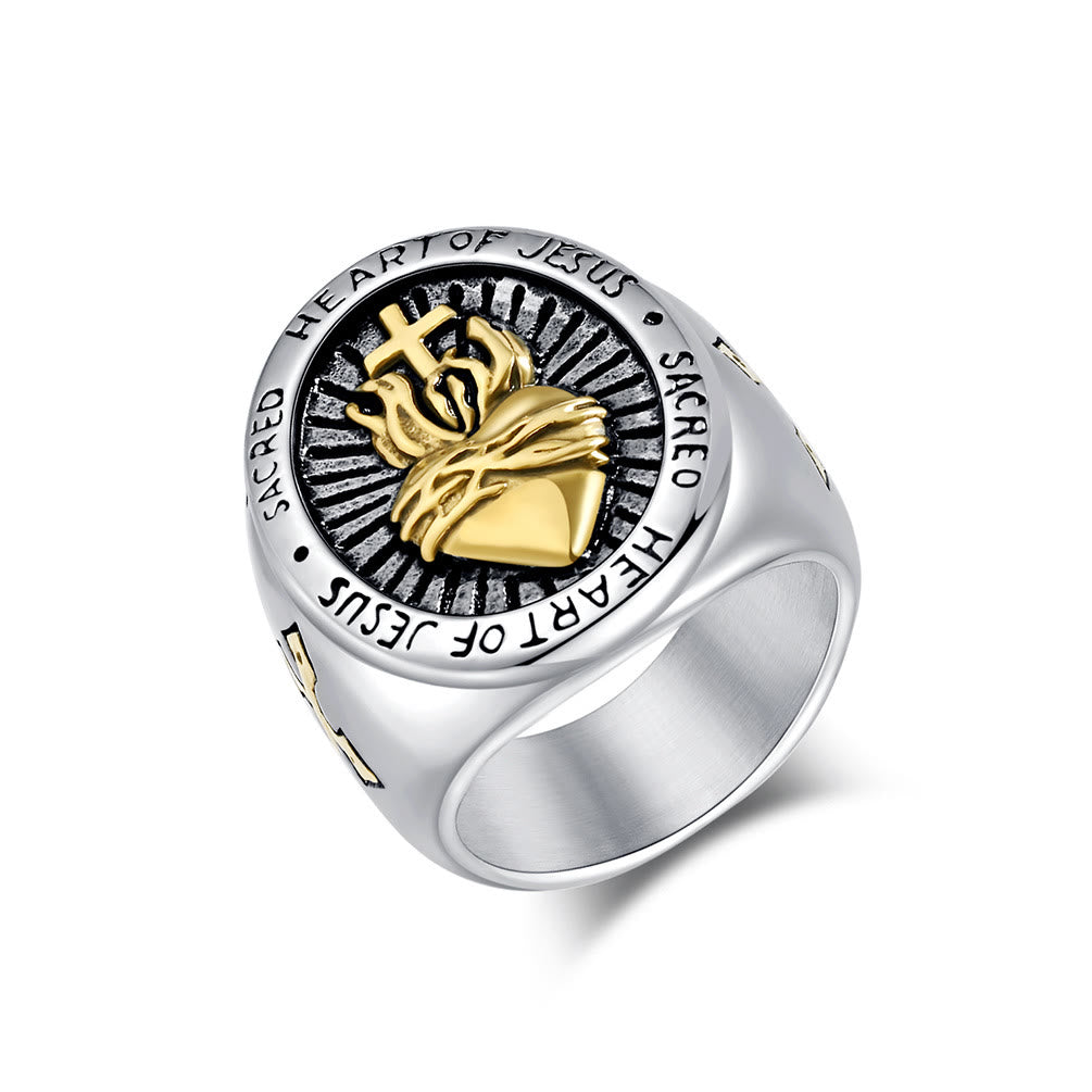 3 Colors Sacred Heart Of Jesus Cross Faith Spirit Blessing Ring