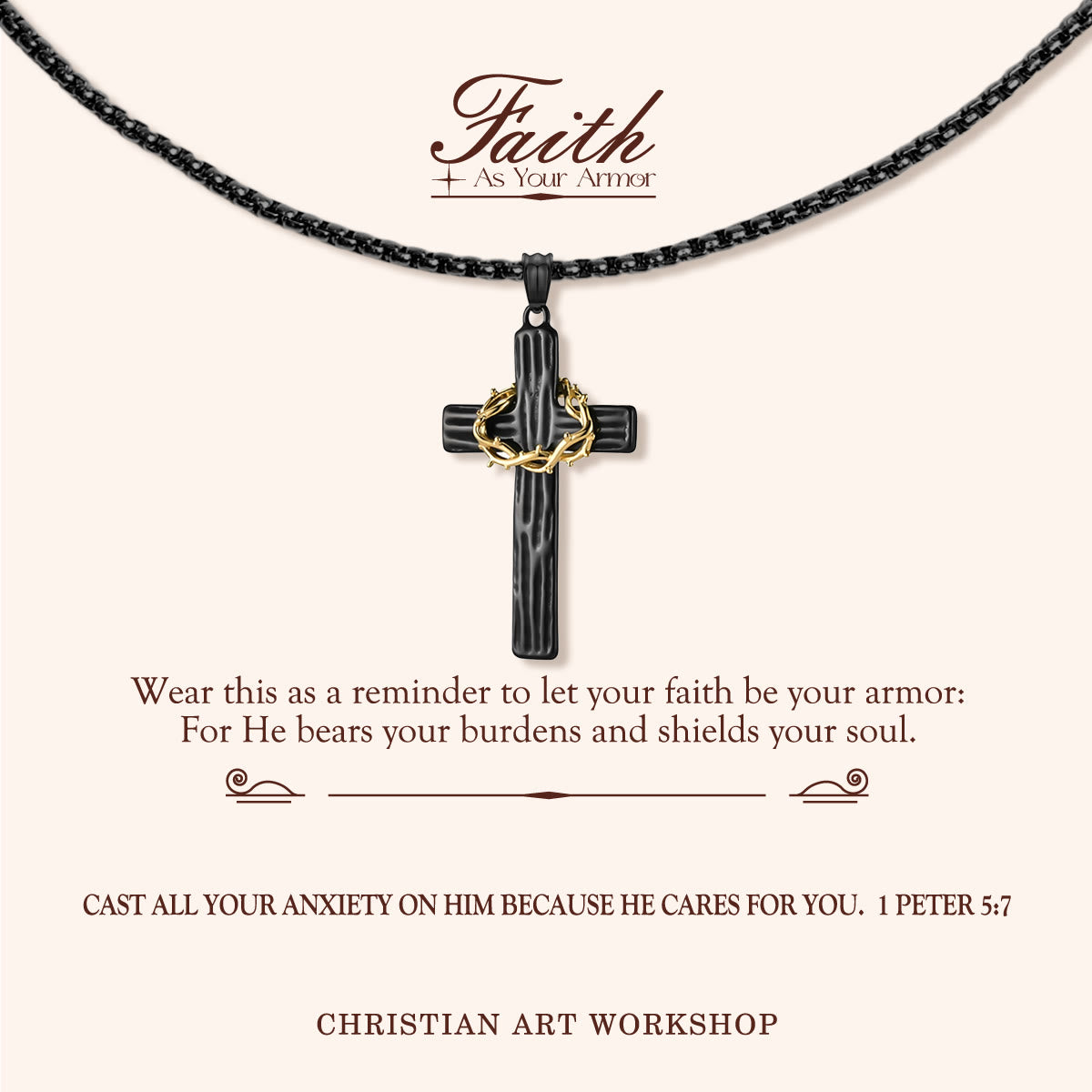 FAITH AS YOUR ARMOR: Jesus Crown Of Thorns Cross Sacred Necklace