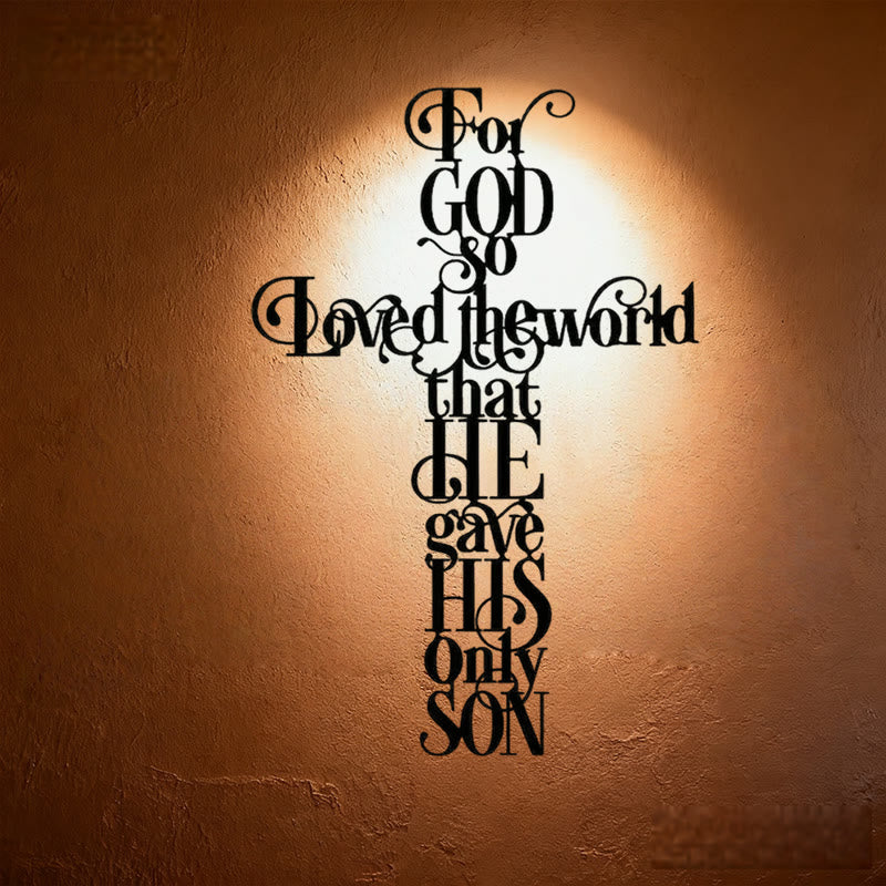 Christian Artwork Workshop John 3:16 'For God So Loved The World' Cross Metal Wall Decor
