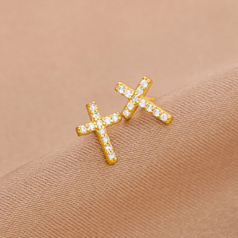 Dual Color S925 Faith Cross Earrings - Minimalist Quiet Shine Design