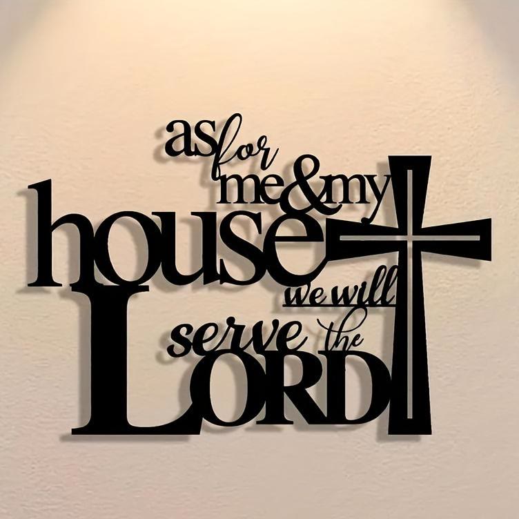 Christian Artwork Workshop Faith-Inspired Black Metal Wall Decor: Cross with 'As for Me and My House' Verse