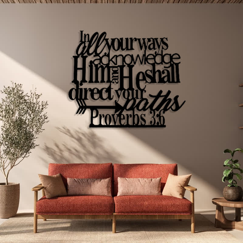 Christian Artwork Workshop Proverbs 3:6 Black Metal Wall Sign with Arrow - Guide to Spiritual Direction