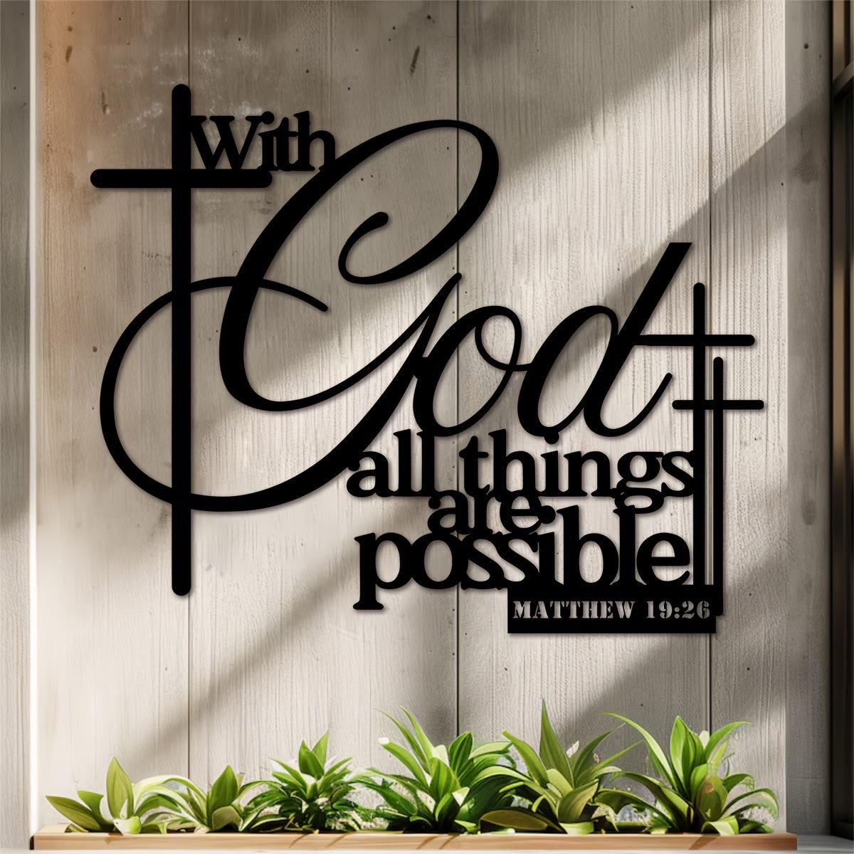 Christian Artwork Workshop Matthew 19:26 Cross Design Metal Wall Art: Strengthening Faith
