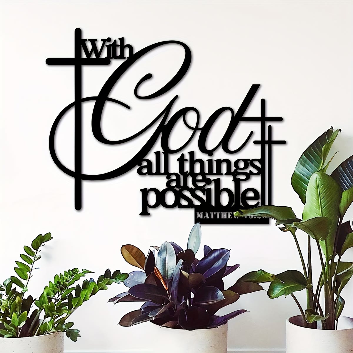 Christian Artwork Workshop Matthew 19:26 Cross Design Metal Wall Art: Strengthening Faith