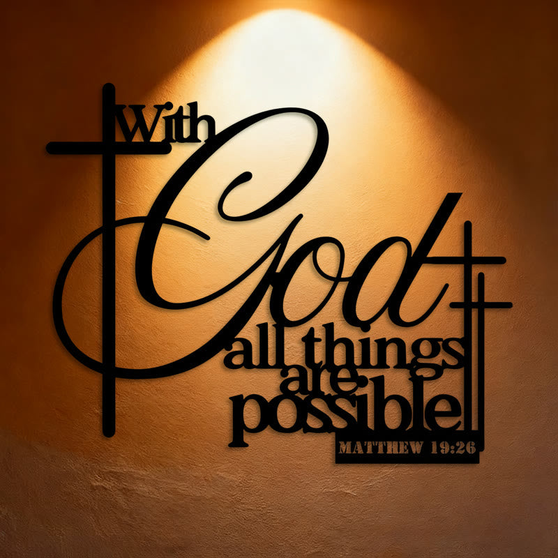 Christian Artwork Workshop Matthew 19:26 Cross Design Metal Wall Art: Strengthening Faith