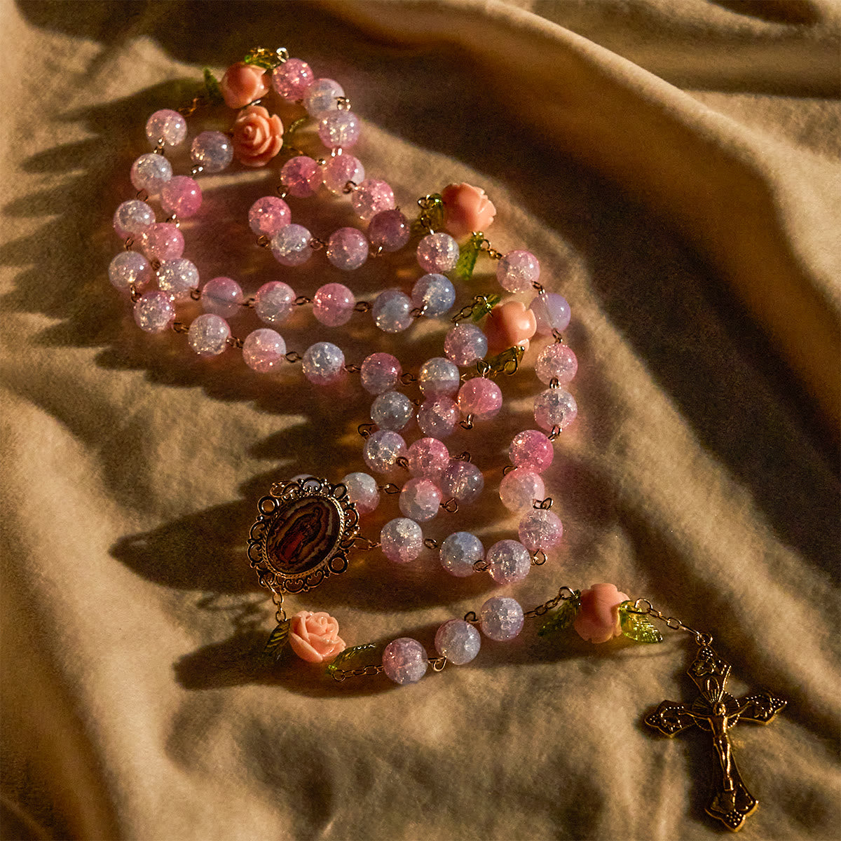 Virgin Mary Rosary with Floral Accents