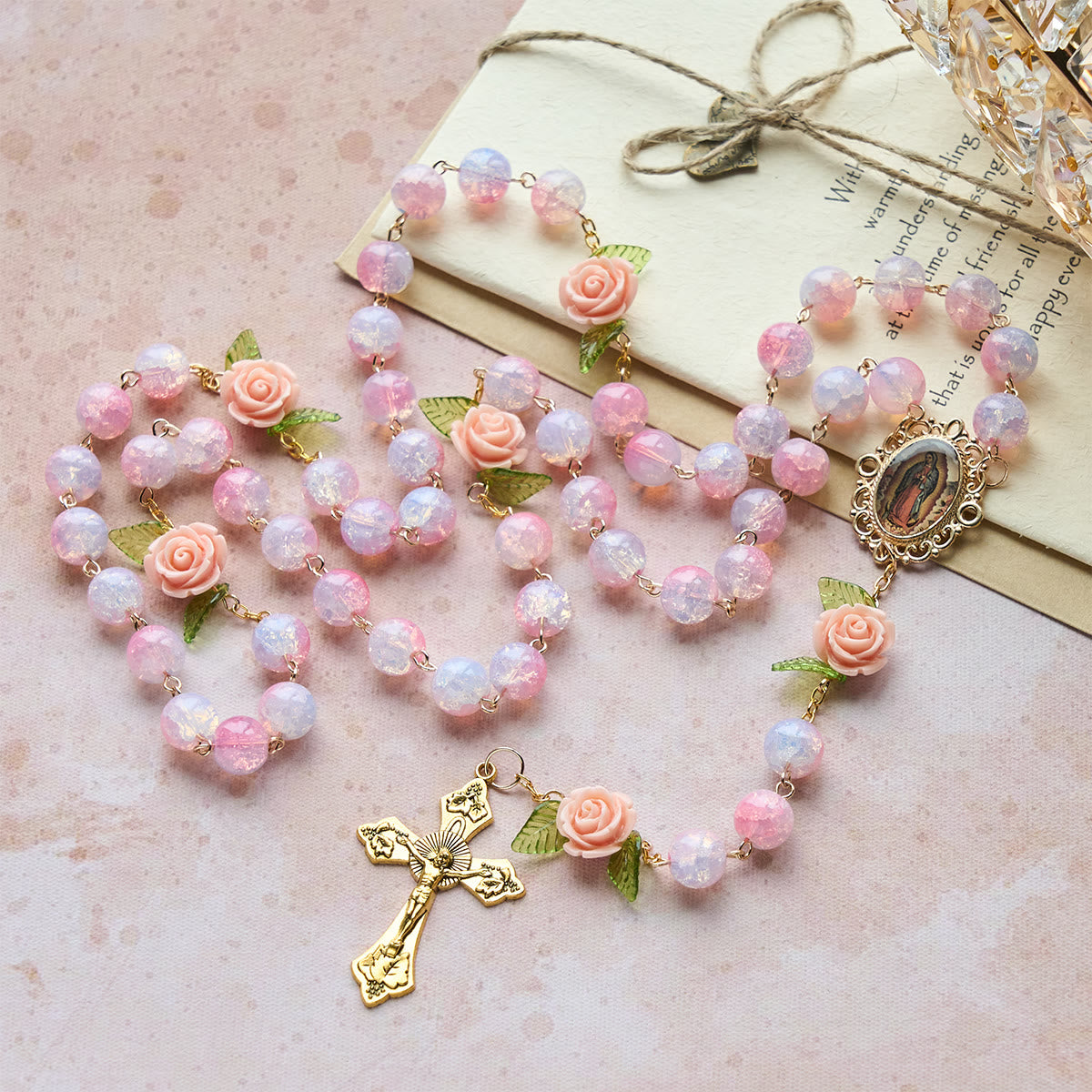 Virgin Mary Rosary with Floral Accents