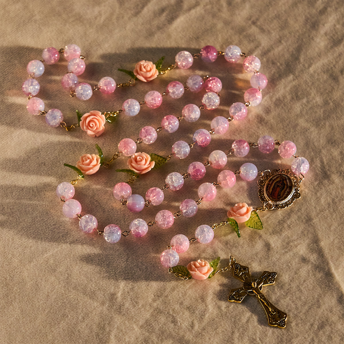 Virgin Mary Rosary with Floral Accents