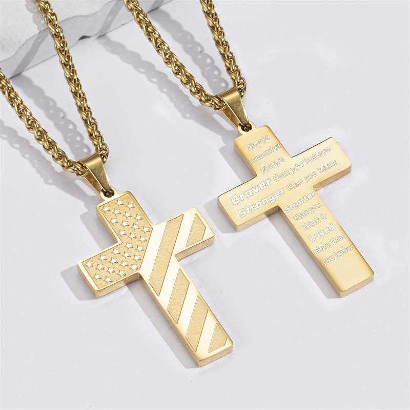 Scripture Cross with American Flag