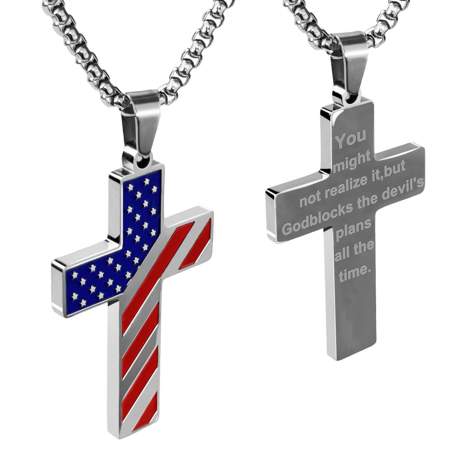 Scripture Cross with American Flag