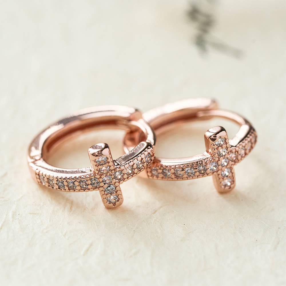Elegant Two-Tone Cross Huggie Hoops: A Timeless Expression of Faith