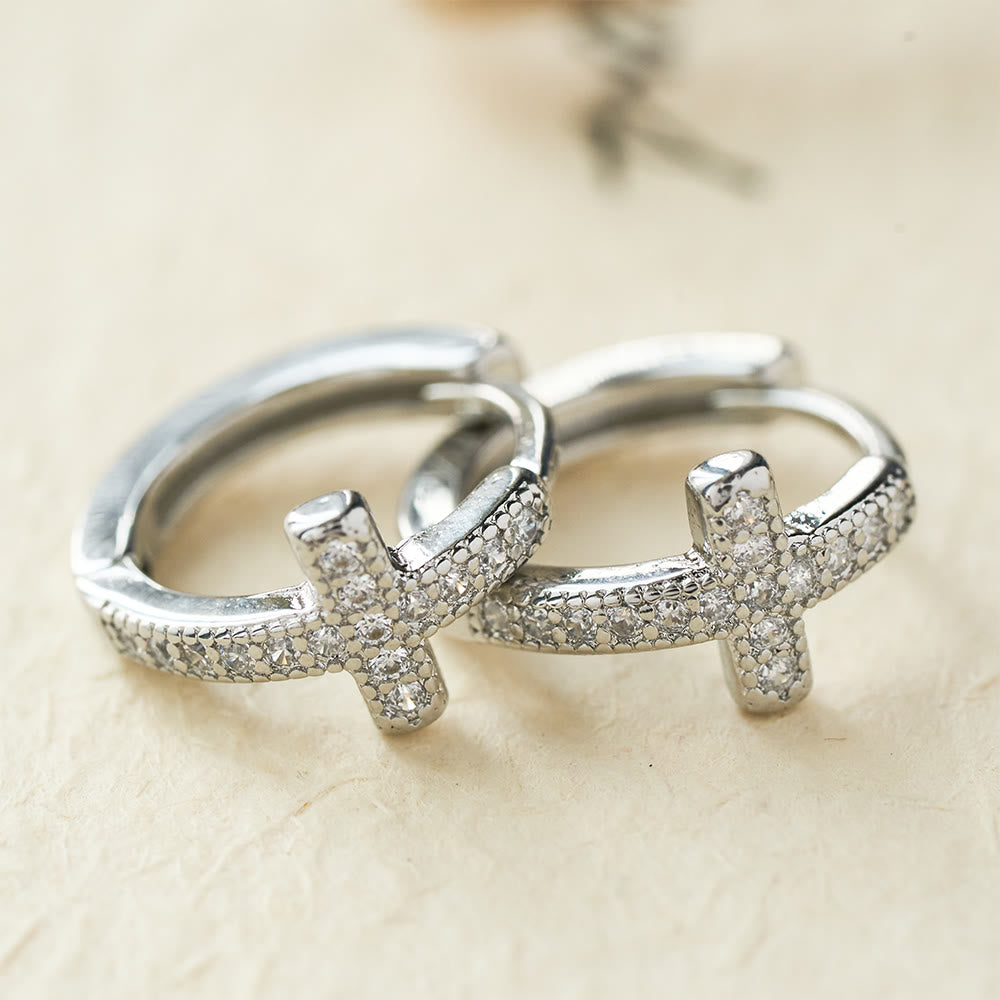 Elegant Two-Tone Cross Huggie Hoops: A Timeless Expression of Faith