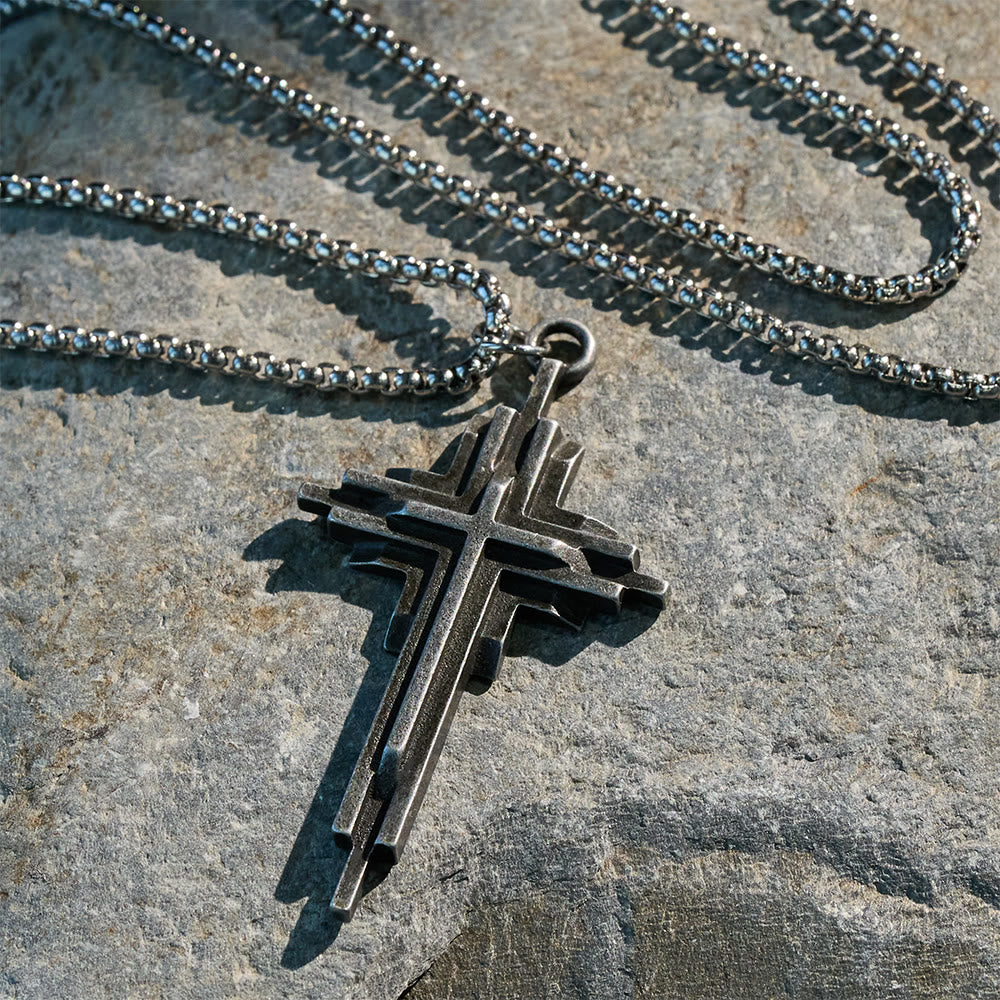 Structured Alloy Cross Necklace