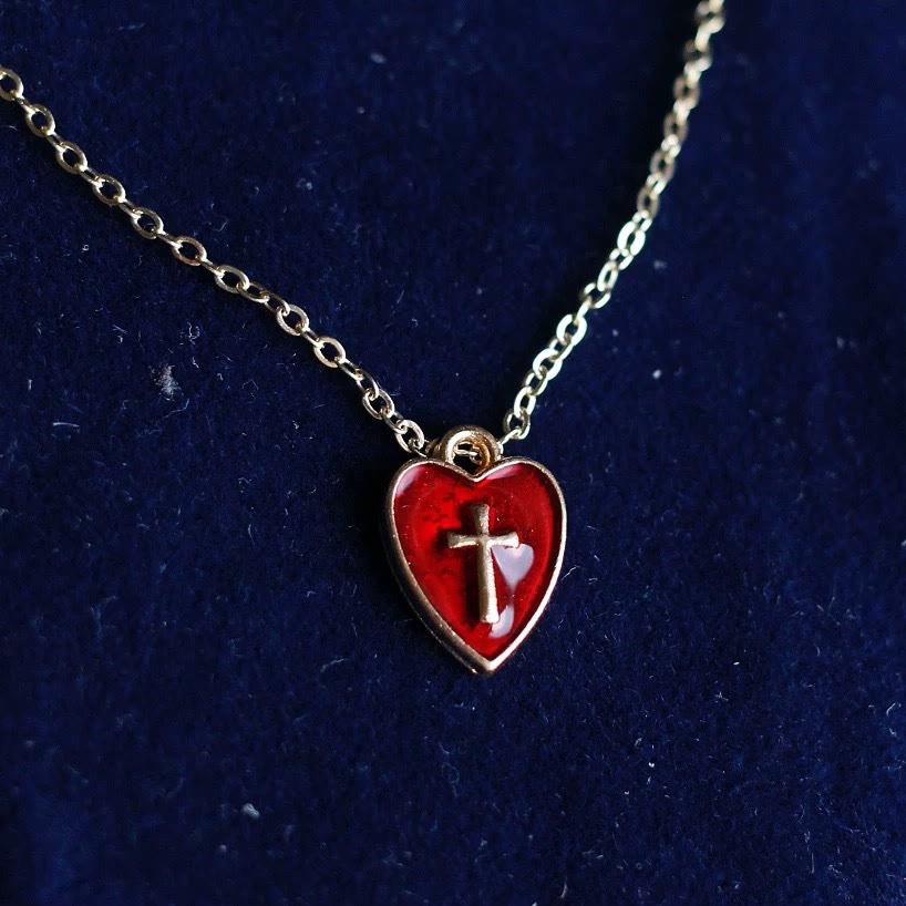 Heart & Cross Charm Necklace and Earring Set: A Reflection of His Tender Love