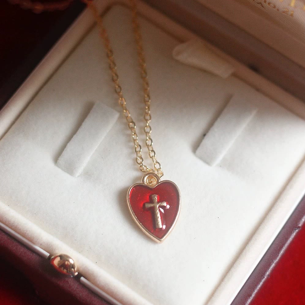 Heart & Cross Charm Necklace and Earring Set: A Reflection of His Tender Love