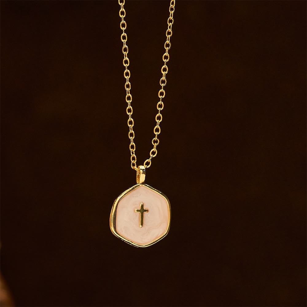 Geometric Cross Pendant Necklace in Pastel Hues