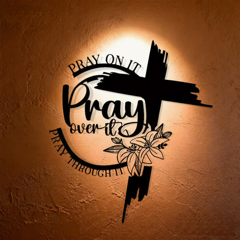 Modern Inspirational Metal Wall Art: 'Pray Over It' Quote by Christianartworkshop