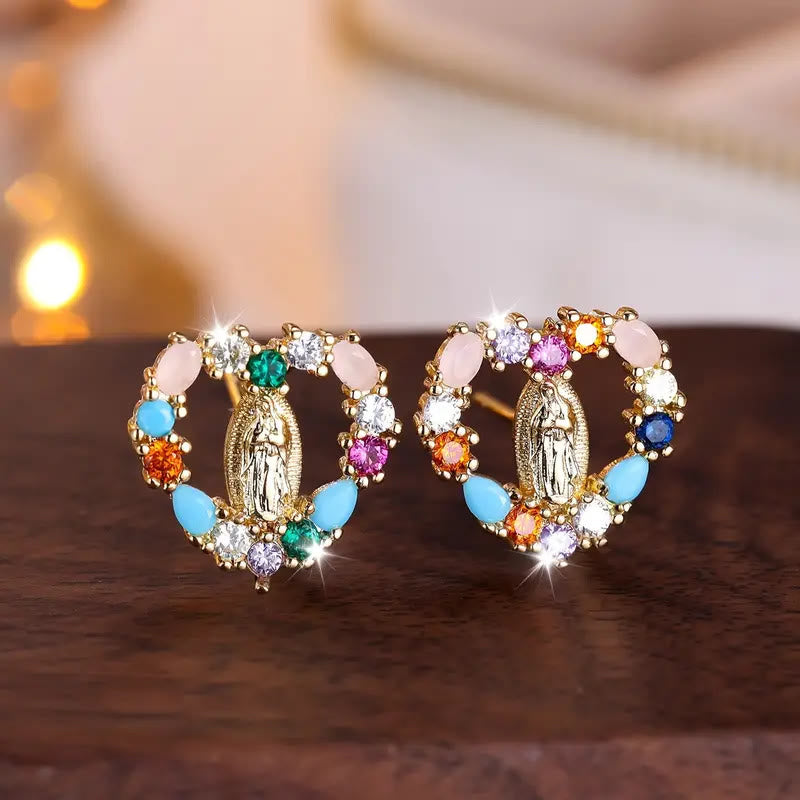 Heart-Shaped Our Lady Stud Earrings