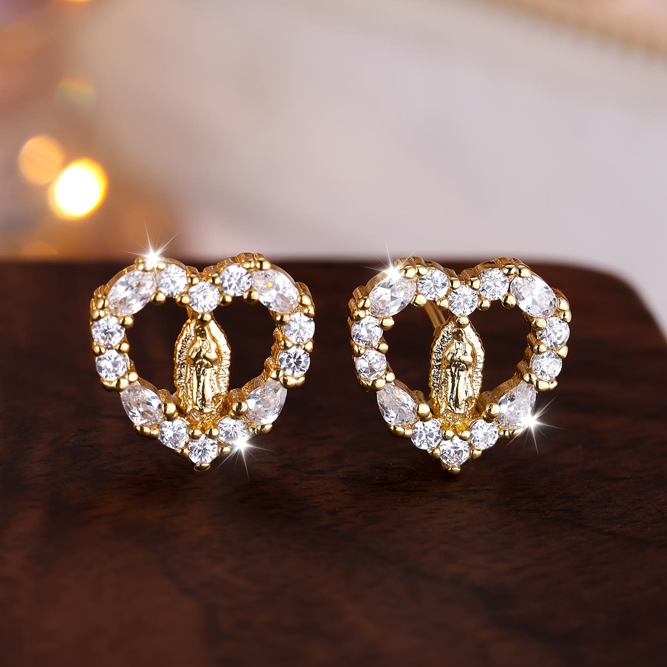 Heart-Shaped Our Lady Stud Earrings