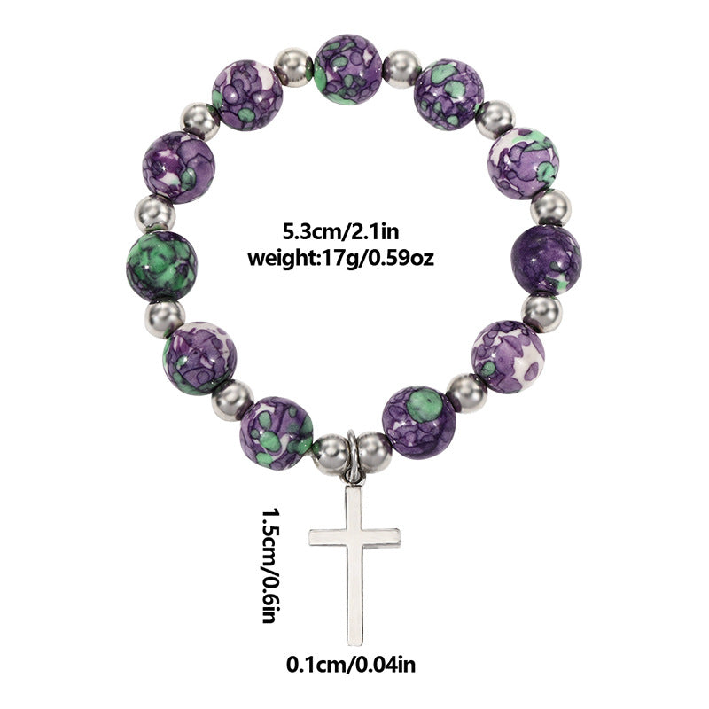 Crucifix Prayer Beaded Purple Stones Bracelet