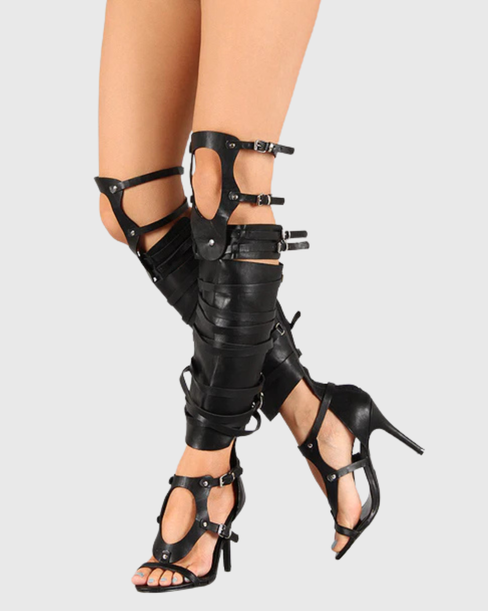 Eloy Leg Wrap Gladiator Sandals In Black