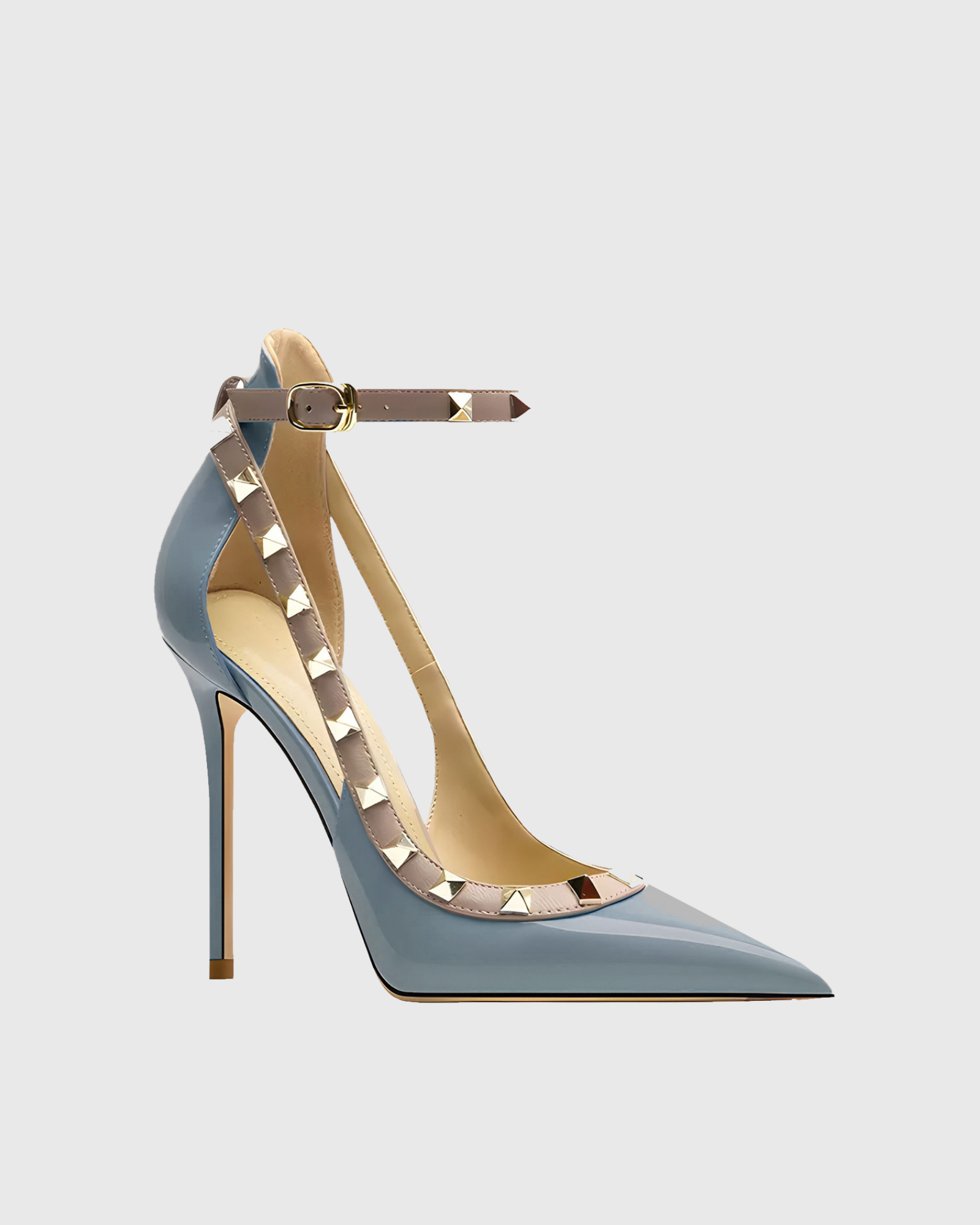 Nella Rivet Embellished Strap Cutout Pumps In Blue