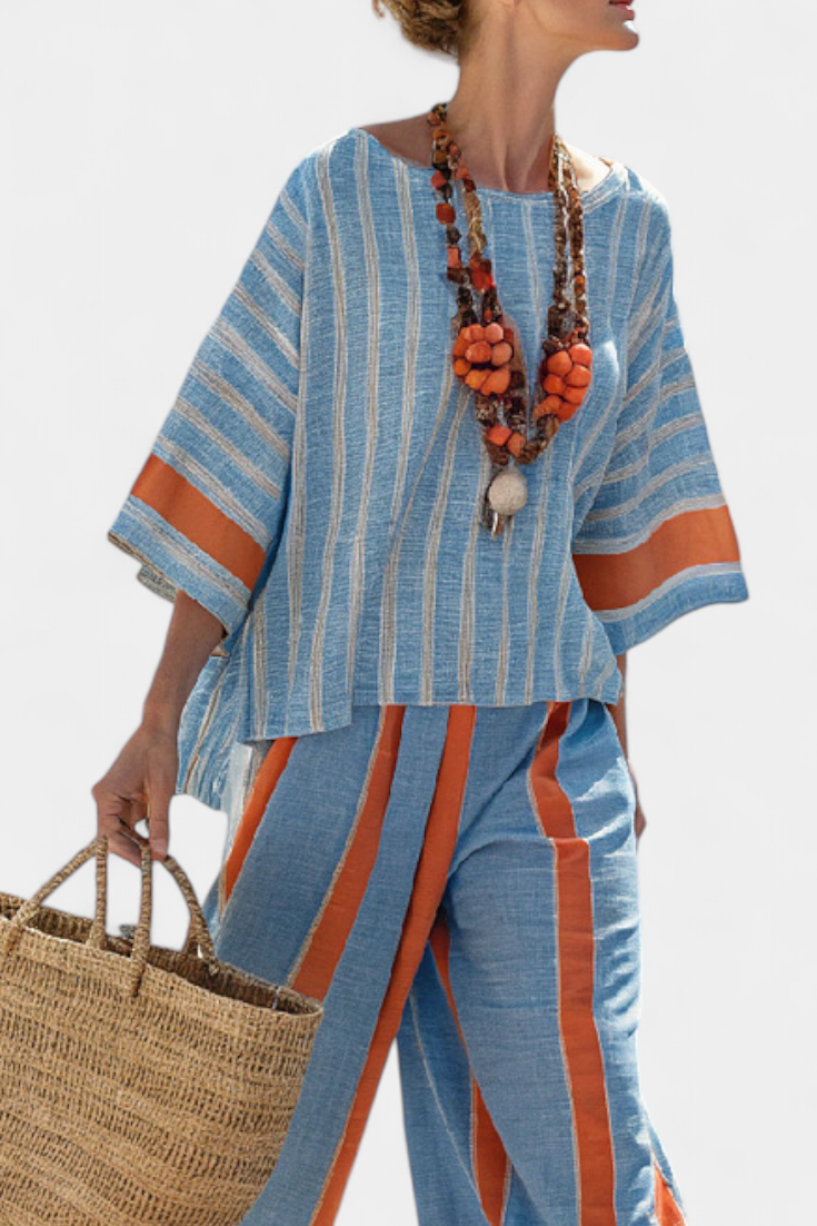 Velmere | Terracotta stripe linen set