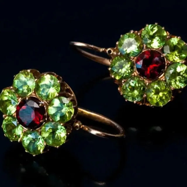 Vintage Green and Red Crystal Earrings