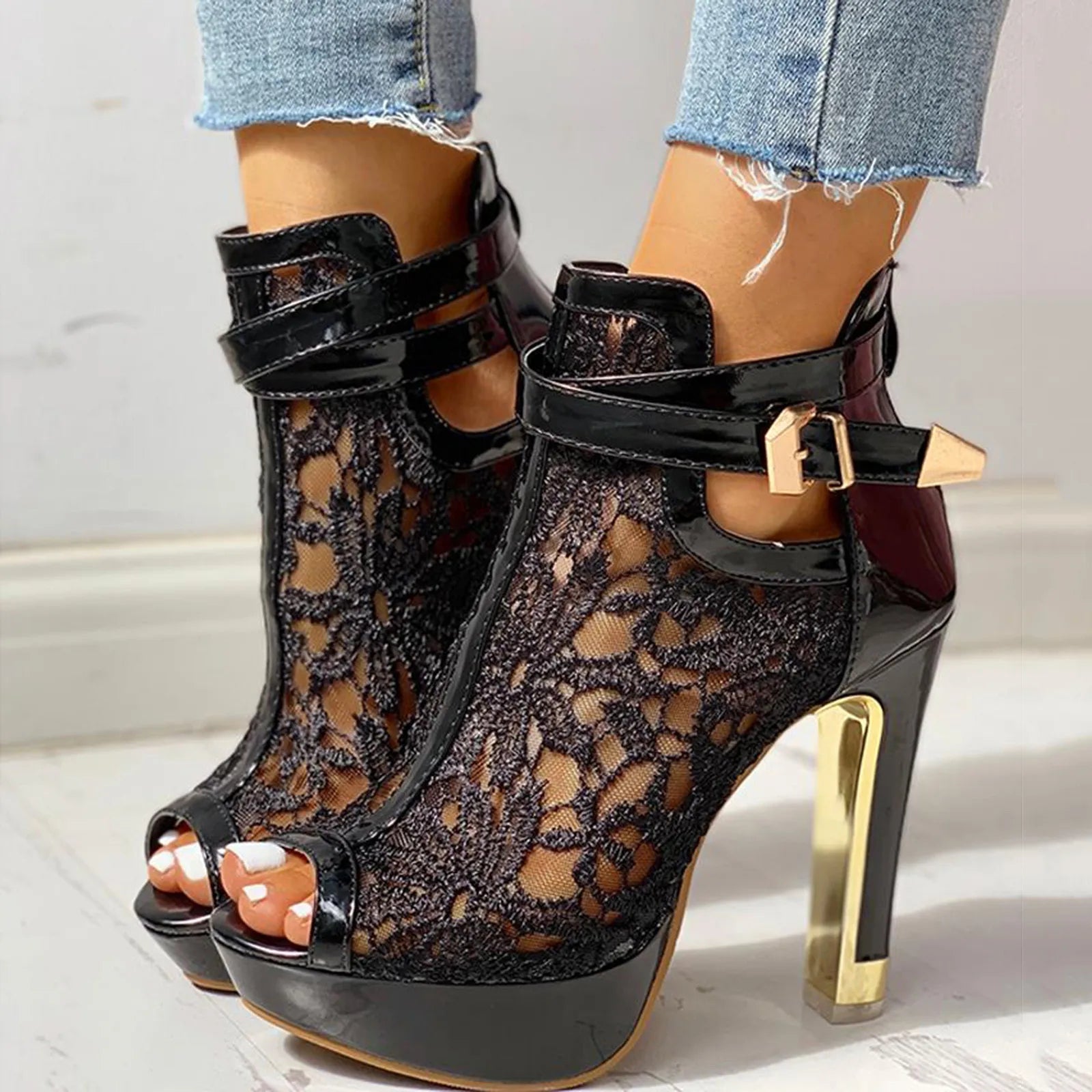 Elviera Lace Mesh Heels