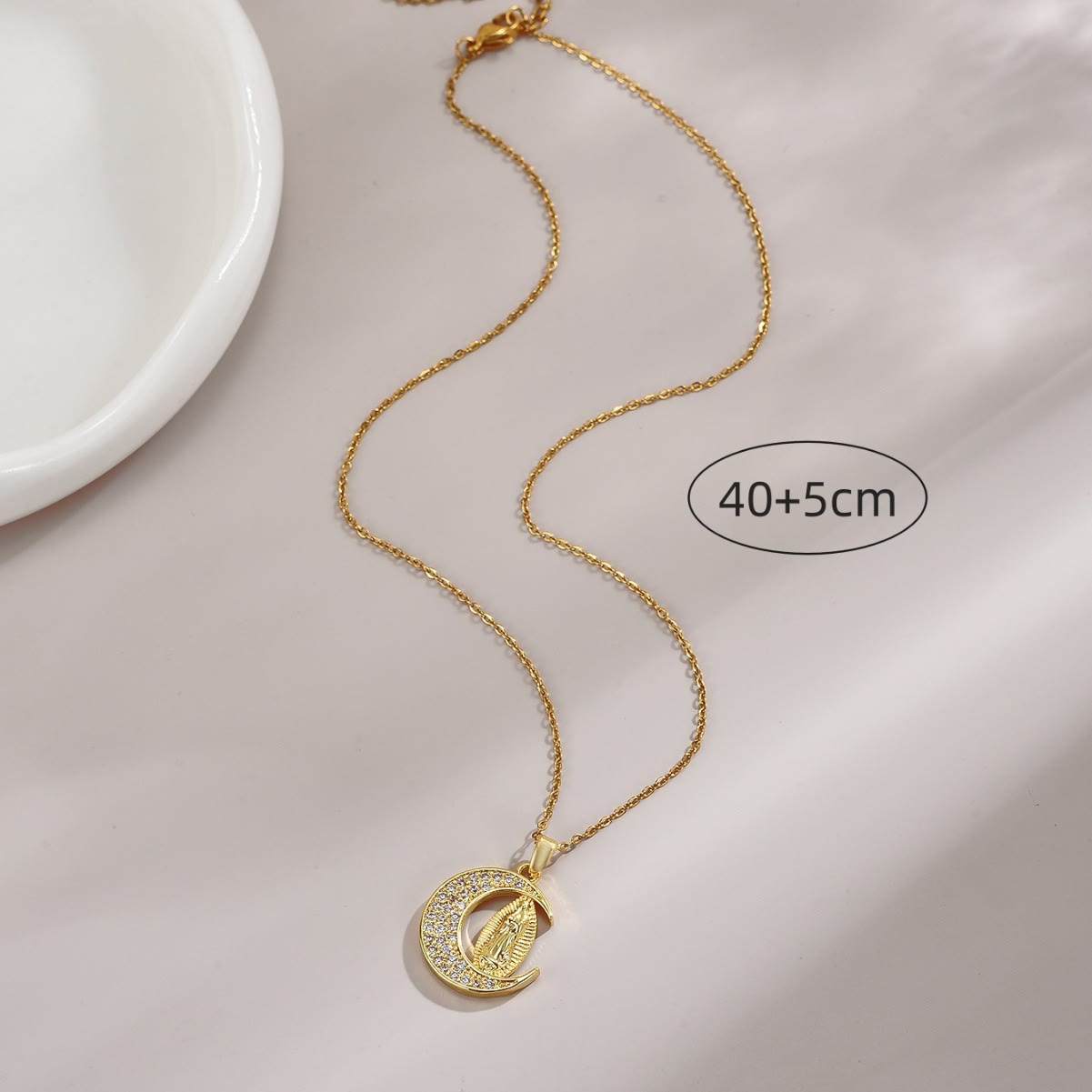 the Crescent Moon Our Lady of Guadalupe Maria Golden Necklace