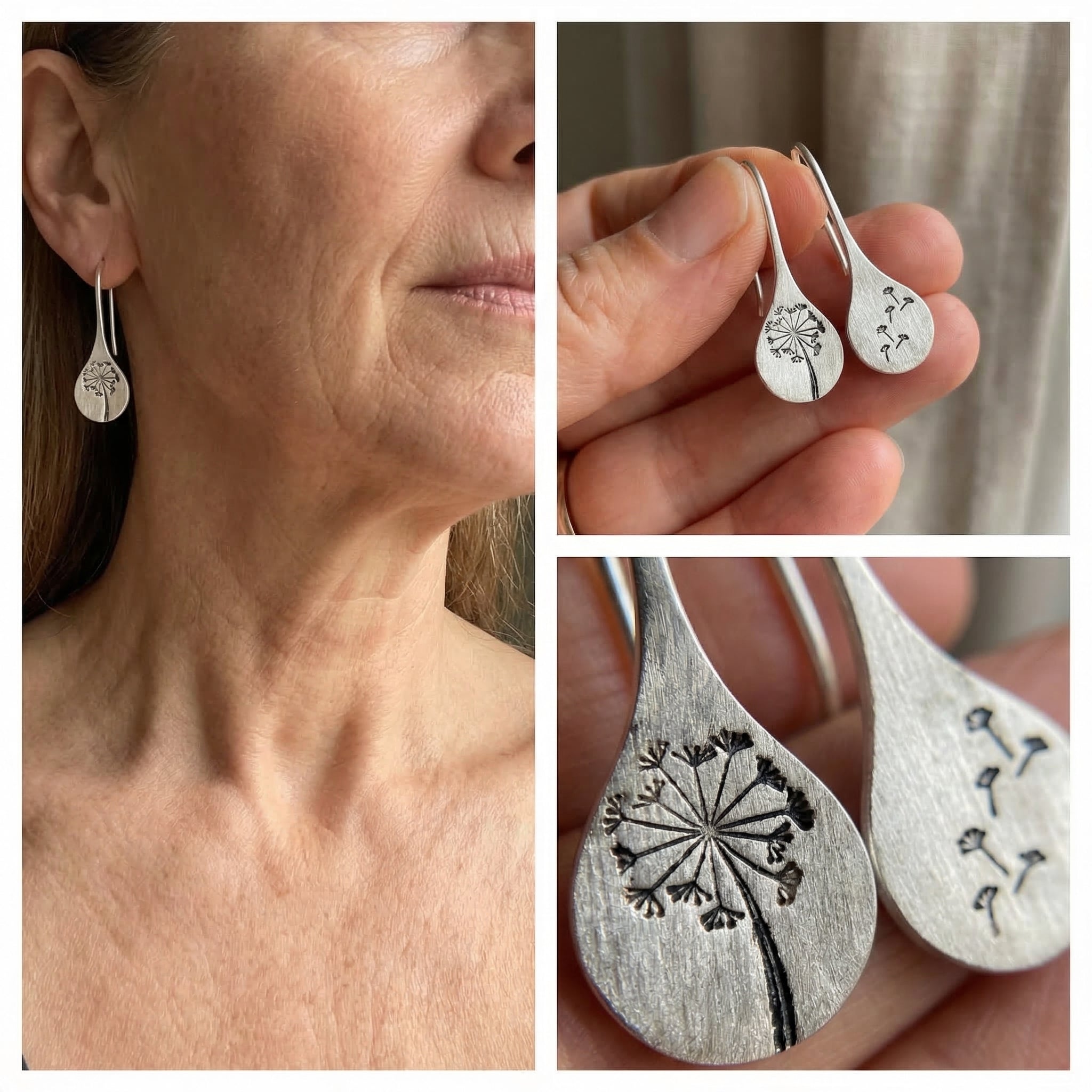 Silver Dandelion Leaf Earrings