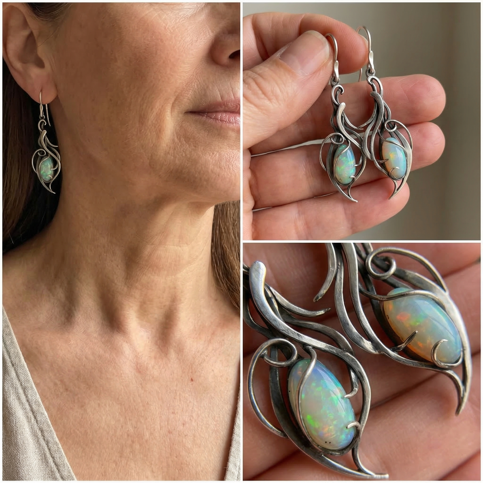 Vintage earrings made of blue opal in silver