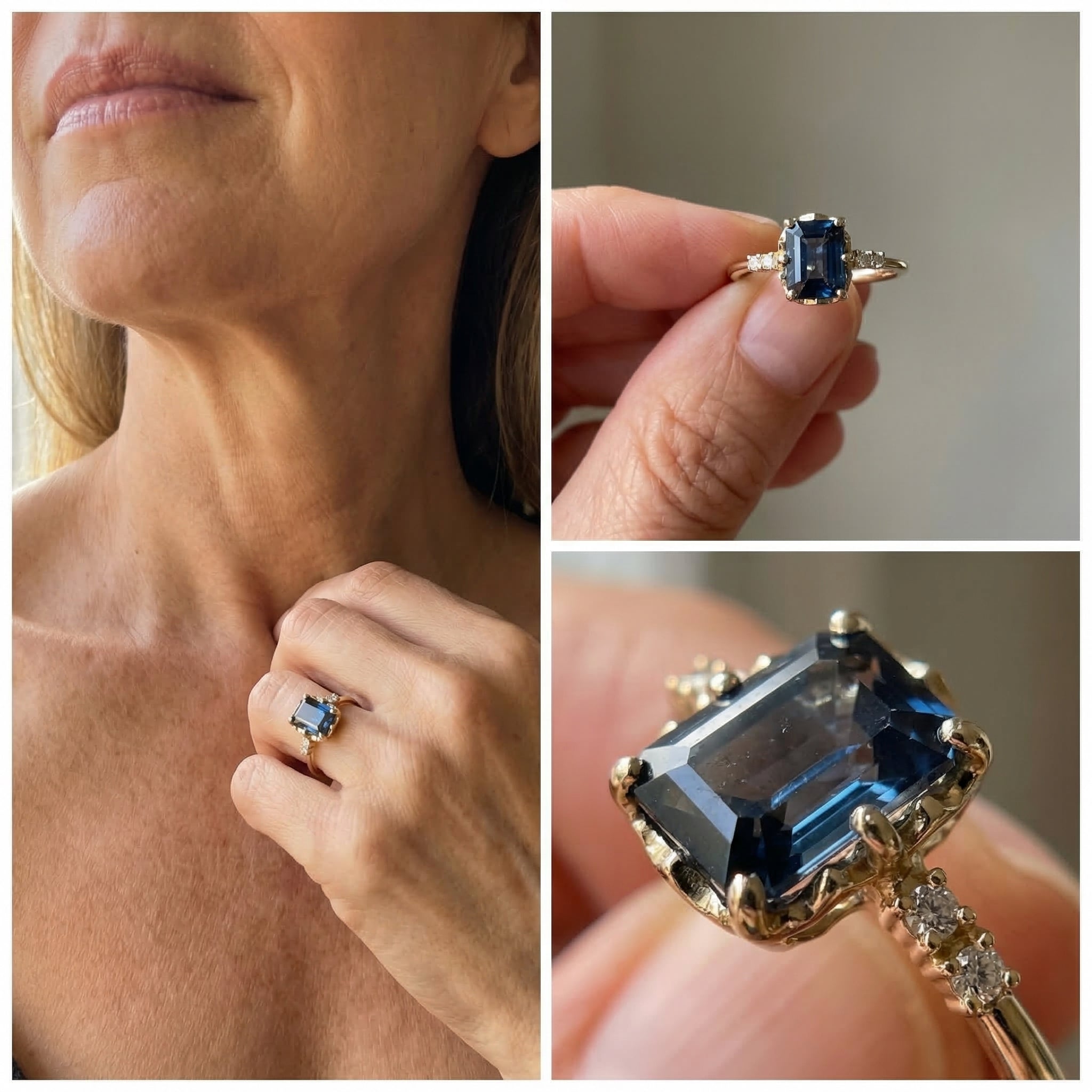 Vintage Blue Crystal Gold Ring
